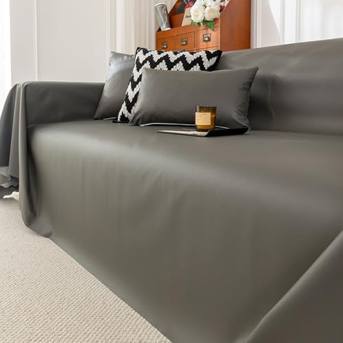 Reyox Wasserdicht Sofabezug aus Kunstleder, Couch Decke Katzenschutz, Moderne Haustiere Sofa Überzug für Wohnzimmer, Dunkelgrau, 180x150cm