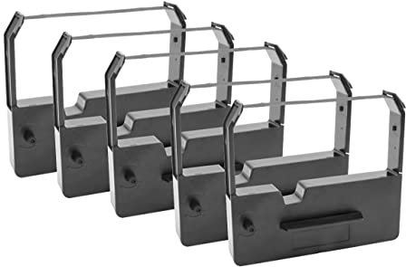 vhbw 5X Farbband Schriftband kompatibel mit Casio CR 4820, CR 4830 ER, CR 4830, CR 4820 ER, CR 7000 Nadeldrucker, Bondrucker - Schwarz