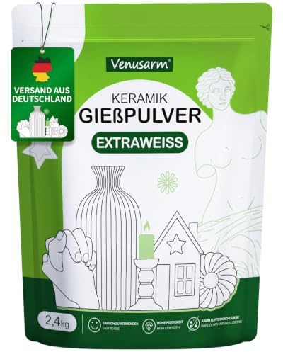 Keramik Gießpulver Weiß 2,4kg, Reliefgießpulver Lufthärtend und Geruchslos | Extraweiß Gips zum Gießen Natürlich, Giesspulver Weiss für Silikonformen Gießformen, Gießmasse Weiß Ultra