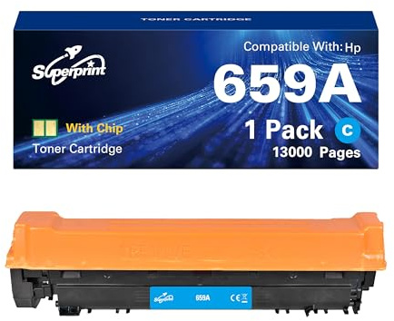 Superprint 659A Cartouche de toner cyan compatible avec HP 659A 659X W2011A pour photocopieurs Color Laserjet Enterprise M856dn MFP M776dn M776z M776zs (cyan, 13000 pages)