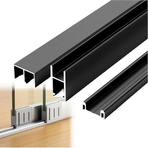 3 Pcs Top Bottom Sliding Cabinet Door Track For Small Bypassing Multiple Doors Track Set for 5mm/8mm Thick Panels Screen Door Track Include(Elegant black,1m)