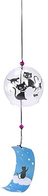 Hoshisea Japanische Windspiele, Glas Windglocken, Katzen-Windspiel aus Glas, Für Heimtextilien, hängende Windspiele für die Innendekoration von Autos(Katze)