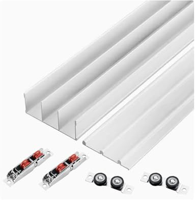 Sliding Door Track Kit, 3 Track No Groove Wardrobe Sliding Rail Program, Aluminum Alloy Track for Cabinet, Partition Door Panels(Milk,100cm/3.3ft)
