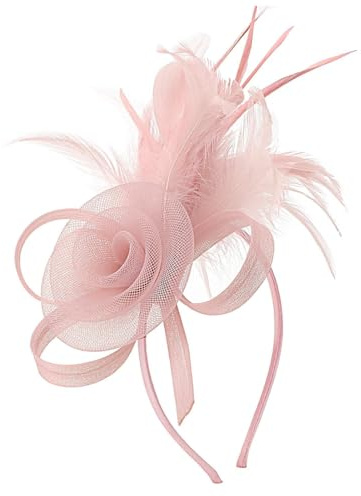 MLPKOI Fascinatormössor, rosa fascinatorer för kvinnor, fjädernät slöja festhatt, nät blomma fjäder fascinator hatt med klämma, perfekt för bröllop cocktailfester kungliga teevenemang