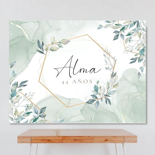 Genérico Cartel Feliz Cumpleaños, (Nombre y Edad Personalizable), Tamaño 100x80cm, Papel 180gr, Decoración de Fiestas, Verde Oliva