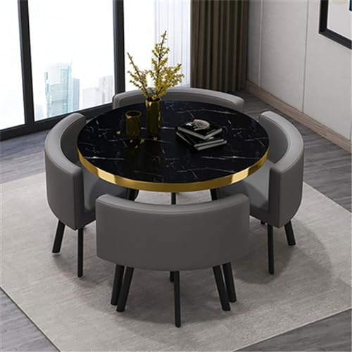 5-teiliges rundes Esstisch-Set mit 4 Stühlen, 80 x 74,9 cm, Küche, Frühstücksbar, Pelz, moderner Konferenztisch für Esszimmer, platzsparendes Design