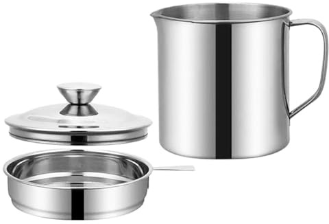 GARVALON Grease Container with Fine Mesh Strainer 1.3l Stainless Steel Oil Storage Can Kitchen Filtered Oil Jug for Cooking Grease Saving