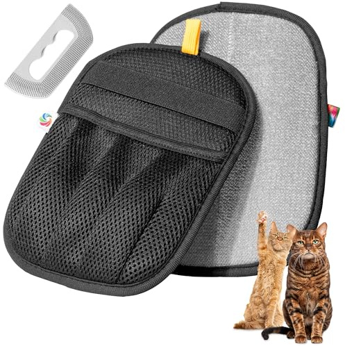 ALSAP Pet Hair Removal Glove for Cats & Dogs, Bed | Electrostatic Reusable Fur Remover Mitt for Furniture, Carpet & Clothes, Couch Car| Pet Fur Cleaning Tool with Carpet Scraper (Black - 1 Pc)