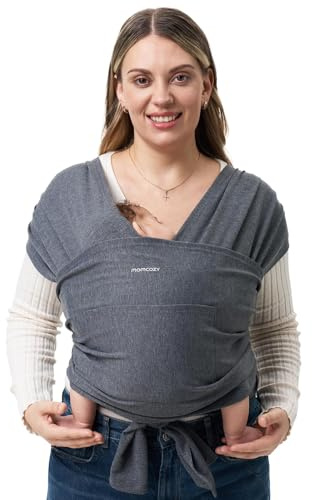 Momcozy Fascia per neonati – Anello facile da indossare – Fascia per il trasporto traspirante per mani libere – Marsupio regolabile da 3,6 kg a 15 kg (Grigio)