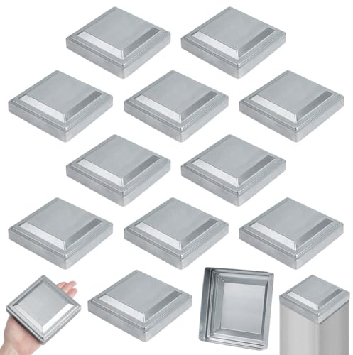 NBEADS 12 Pcs Silver Pressed Steel Square Post Caps, 104x104x27mm Metal Fence Topper Cover, 103mm Inner Diameter for Square Metal Wood Vinyl Deck Railing Posts