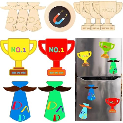 Holz-Trophäen-Bastelmaterial-Set für Kinder zum Gestalten von Vatertagsmagneten mit komplettem Malzubehör