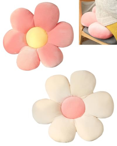 YIPFEN Cojines de Flores 2 Uds 40x40cm, Relleno Incluido y Felpa Antideslizante, Asientos Cómodos y Decorativos para Sofá, Habitación Infantil y Tatami Rosa y Blanco