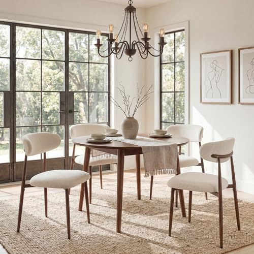 Ckaff Lot de 4 Chaises de Salle à Manger, Chaises de Cuisine en Tissu Chenille, Fauteuil Salon Rembourrée avec Cadre en Métal en Noyer pour Salle à Manger Salon Cuisine Terrasse, Beige