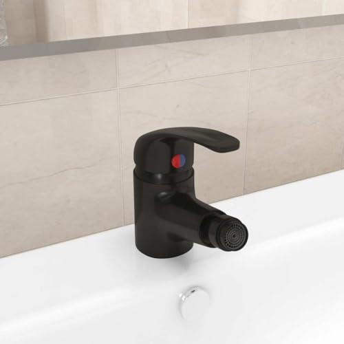 Ordellia Mitigeur de bidet mural en alliage de zinc noir 13x12 cm avec cartouche à disque céramique, flexible 35 cm pour salle de bain, installation facile, économique en eau