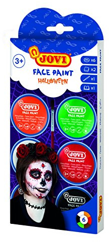 Jovi Creme-Make-Up Kinderschminke Set Halloween, weiche Textur, leicht aufzutragen, auf Ölbasis, 6 Dosen je 8 ml, inkl. 1 Pinsel und 2 Schwämme