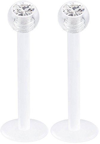 bodyjewellery 2 piezas de 16 g para labio, cartílago, tragus, bioflex, flexible, hélice hacia adelante, Monroe, aurícula, bola de cristal, tamaño y color, acrílico, cristal, metal, NA