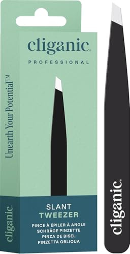 Pince à épiler professionnelle à pointe inclinée de précision 2.0 Noir (modèle amélioré) | Pince à cheveux pour homme et femme, acier inoxydable | Idéale pour épiler les poils du menton et du visage