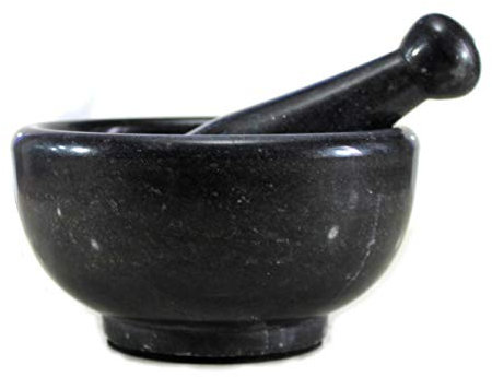 KLEO 15,2 cm breit (groß) schwarzer Naturmarmörser und Stößel als Gewürz, Medizinzerkleinerer