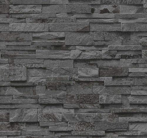 3D Effect Dark Grey Slate Stone Brick Effect Wallpaper Vinyl Washable YöL