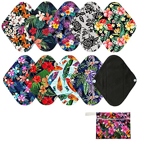 7pcs Pack Reusable Sanitary Cloth Pads Including 1pc Mini Wet Bag + 6pcs Bamboo Charcoal Cloth Menstrual Pads Mama Panty Liners