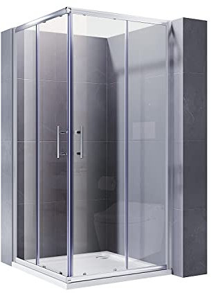 ELEGANT 1200 x 700mm Square Corner Entry Shower Enclosure + Stone Shower Tray Sliding Reversible Shower Door for Bathroom Enclosure Cubicle
