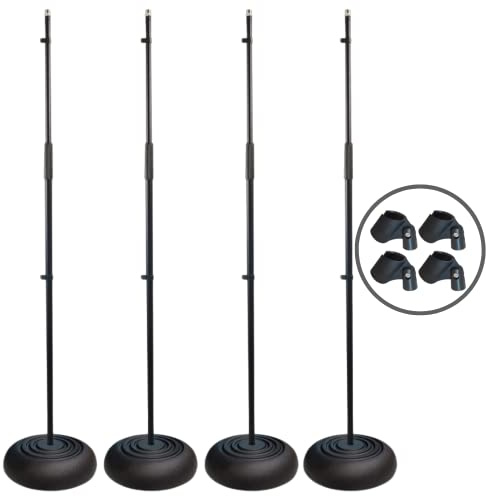 4x Thor MS001 Round Base Microphone Stand Black heavy Duty Retro Mic Stand