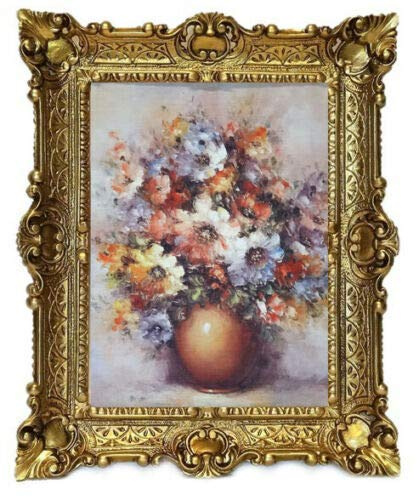 Lnxp Wunderschönes Gemälde Stillleben Blumen 56x46 cm Bilder Barock Antik Repro Rahmen Blumen Vase Blumenparadise 50B