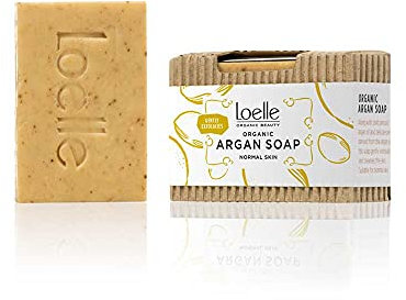 Loelle ‒ Sapone Argan Biologico Realizzato con Ingredienti Naturali ‒ Sapone Solido Corpo, Viso e Capelli ‒ Sapone Detergente Viso Pelle Sensibile con Olio di Argan, Made in Marocco (75g)
