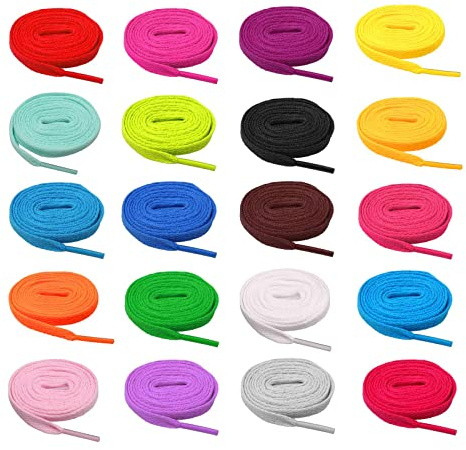 20 Pairs Flat Colored Shoelaces, 120 cm / 47.24 inch Durable Shoestrings Flat Laces Colourful Shoe Laces for Sneakers Sport Shoes Boots