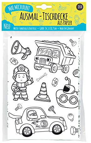 Mal Mich Bunt Ausmal-Tischdecke aus Papier, Motiv Fahrzeuge & Baustelle