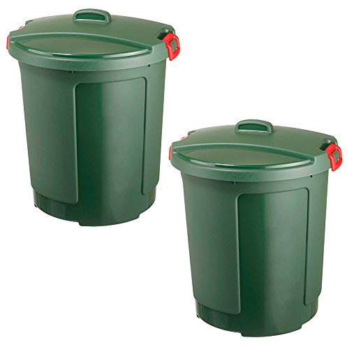 2 Kunststofftonnen/Rundtonnen mit Deckel, 75 Liter, frostsicher bis -20°C, grün