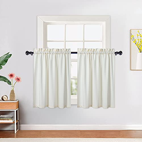 CAROMIO Wasserabweisende Scheibengardinen Modern Halbe Cafe Küchen Scheibengardinen Geprägte Musterstruktur Kurzgardine Kurzstores für Kleinfenster Vorhang Kurz, 2 x B 76 cm x H 76cm, Beige, 2er Set