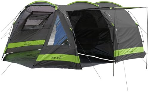 Skandika Kambo Tunnelzelt für 6 Personen | XL Familienzelt für Camping, 2 m Stehhöhe, Dunkle Schlafkabine, wasserdicht, 3000 mm Wassersäule, Sonnendach | großes Campingzelt, Festival Zelt für 6 Mann
