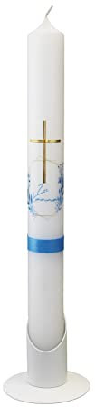 Wiedemann Kommunionkerze Kreuz Zur Kommunion 400/40mm (Blau)