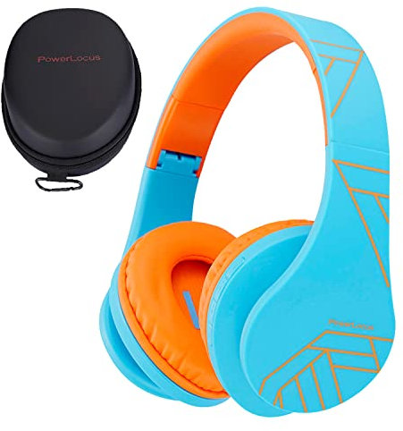 PowerLocus P2 Kids Headphones Wireless, Bluetooth Headphones for Kids Over Ear with Volume Limit 85DB, Built-in Microphone, Foldable, Carry Case, Micro SD/TF for iPhone/iPad/Laptop/PC/TV (Blue/Orange)