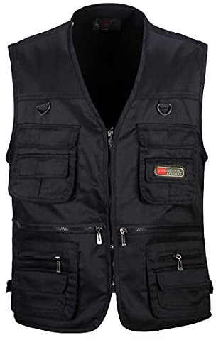Hommes Multi-Poches Outdoor Gilets de Pêche Casual sans Manches Veste,Hwalleum Homme Léger Séchage Rapide Vest Plein Air pour Journaliste Travail Voyage Randonnée Aventure Camping Chasse Photographie