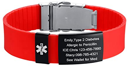 VNOX Braccialetti di allerta medica per uomini e donne, braccialetti sportivi personalizzati con fascia in corda regolabile, braccialetti identificativi medici
