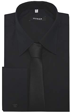 HUBER Umschlag Manschettenhemd schwarz mit Krawatte schwarz u. Mansch.knopf 3XL