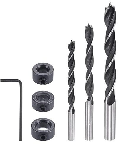 sourcing map Wooden Drilling Tool Set, 6mm 8mm 10mm Wood Drill Bit, Drill Stop with Wrench, 7in1 Set