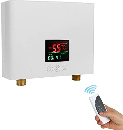 Instant Electric Tankless Hot Water Heater with Touch & Remote Control, 3KW 220V Mini Constant Thermostatic Heating Water Heater for Kitchen & Bathroom Sink, Digital Display (White)
