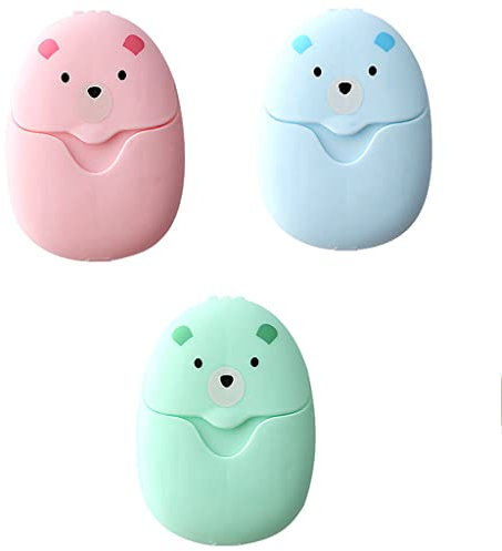 Dalettu 3 Boxen Seife Papier Seifenblätter, 150 Blätter Einweg Papier Seife Mini Tragbar Paper Soap mit Kunststoffbox für Outdoor Camping Reisen Wandern(3 Farben)