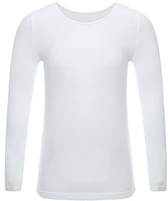 CHICTRY Kinder Thermo Unterhemd Langarm Rundhals Oberteil Mädchen Junge Thermoshirt Basic Thermounterwäsche Fußball Trikot Atmungsativ Weiß A 140-152