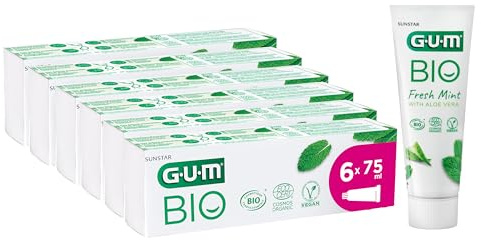GUM BIO Zahnpasta | Bio & vegan zertifiziert | 99% natürliche Inhaltsstoffe | Mildes Pfefferminz-Aroma | Kariesschutz | 6x75ml