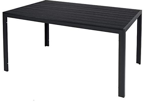 Mojawo Wetterfester Aluminium Gartentisch anthrazit/schwarz Esstisch Gartenmöbel Tischplatte WPC Holzimitat witterungsbeständig, Maße Tische:150cm x 90cm