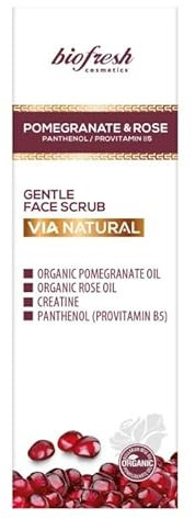 Biofresh cosmetics Via Natural gommage doux pour le visage à l'huile de grenade et de rose,créatine,panthénol,anti-âge,gentle face scrub 100ml