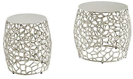 KADIMA DESIGN Satztisch Set 2-teilig Silber Aluminium | Design Wohnzimmertisch AST-Struktur | Beistelltisch Metall Rund Modern für Sofa und Couch mit 10 Stichwörtern