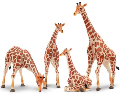 TOYMANY 4 Stück Giraffen Familie Tiere-Figuren Set Safari Spielfiguren Realistische Giraffen Spielzeug Dschungeltier-Figuren Tierfigur Plastiktiere Zoo Dschungel Wald Wild, zum Spielen oder als Deko