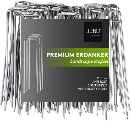 LILENO HOME Unkrautvlies Erdnägel [100 Stück - 14x3 cm] - perfekt für Gartenvlies, Zelt oder als Erdanker - Garten Bodenanker als Unkrautfolien Heringe auch für Rasengitter, Camping - Erdspieße