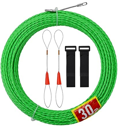 Guia Pasacables 30M.Guia Pasacables Trenzada. Enhebrador de Alambre Electrico con 2 Muelle de Guía,Kit de guiado de cables,Sonda pasacables, Tiracables eléctricos, Sonda tensión cables.