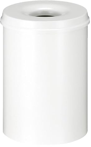 PROREGAL Selbstlöschender Papierkorb & Abfallsammler aus Metall | 30 Liter, HxØ 47x33,5cm | Weiß